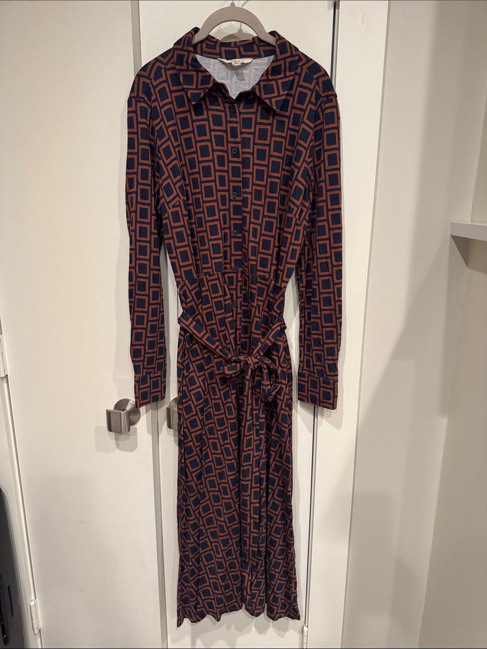 Boden Marcia jersey shirt maxi dress Brown and blue Grid Front button - Picture 5 of 9